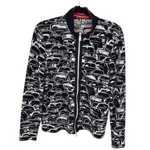 Marc cain sports womens 6 black white taxi traffic print knit full zip jacket